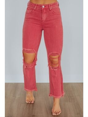 Risen Willow High Rise Brick Red Cropped Ankle Jeans Pants Stretch Flare 7 28